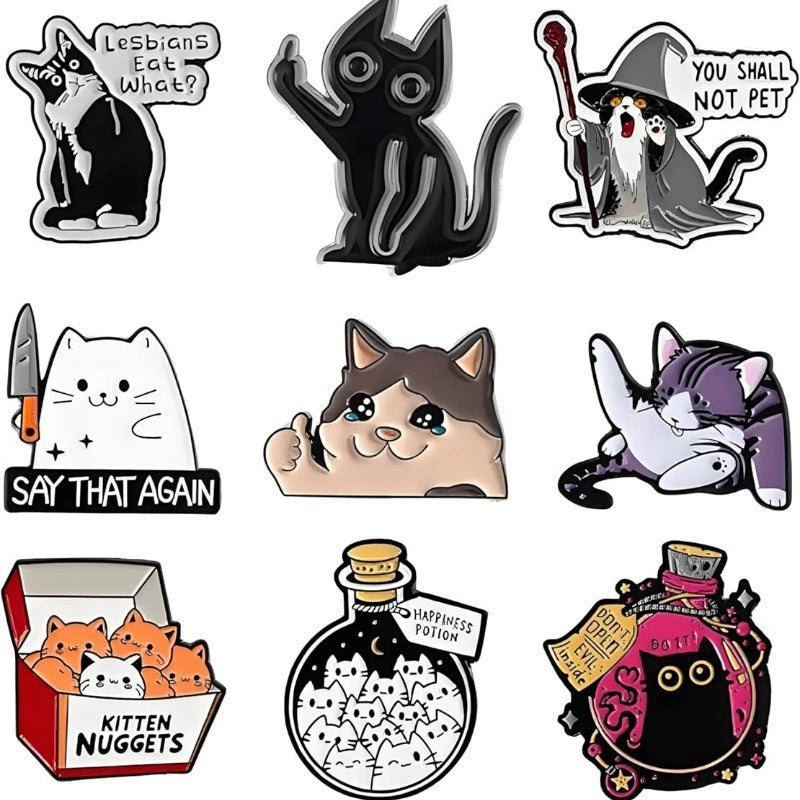 9-Piece Set Cute Cat Enamel Pin Drop Set Pins