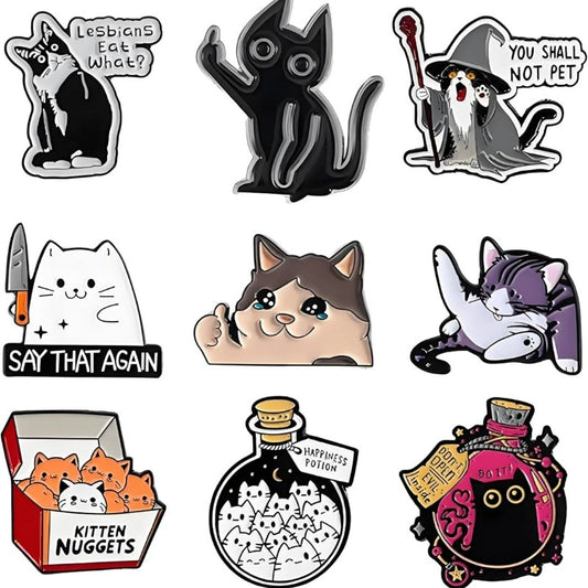 9-Piece Set Cute Cat Enamel Pin Drop Set Pins