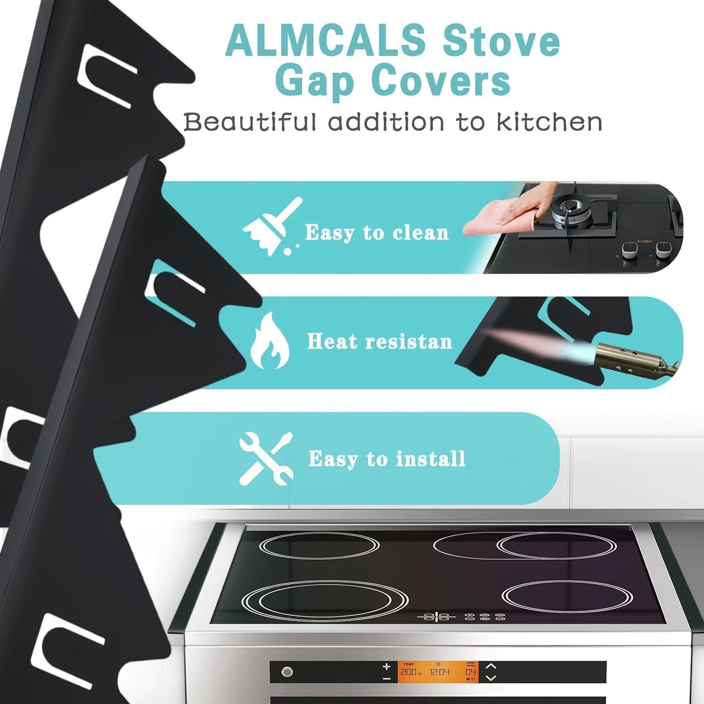 Stainless Steel Stove Gap Covers (2PCS) - Stove Gap Filler for Kitchen Oven Counter Side Gap