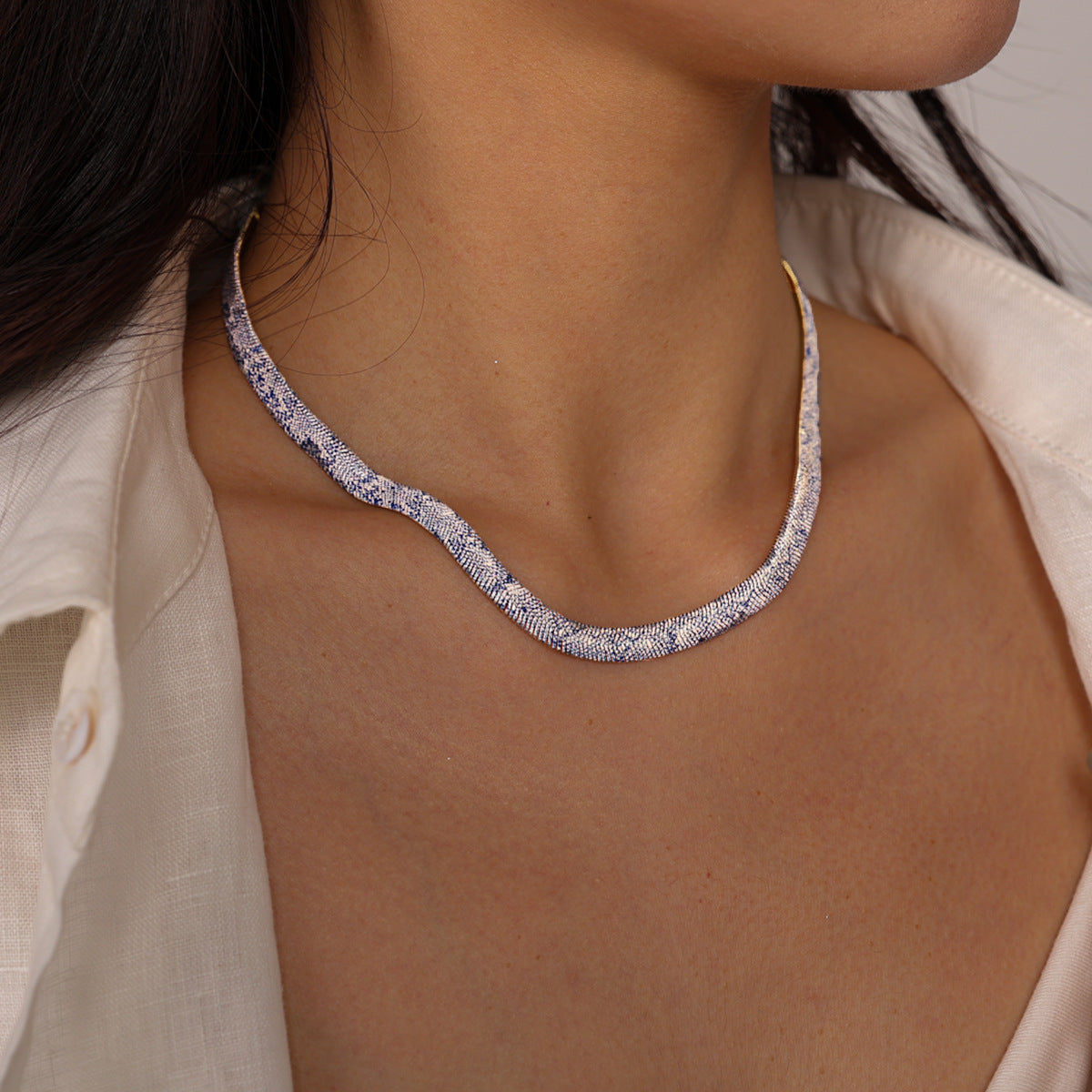Stylish Metallic Faux Flat Snake Chain Choker