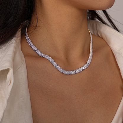 Stylish Metallic Faux Flat Snake Chain Choker