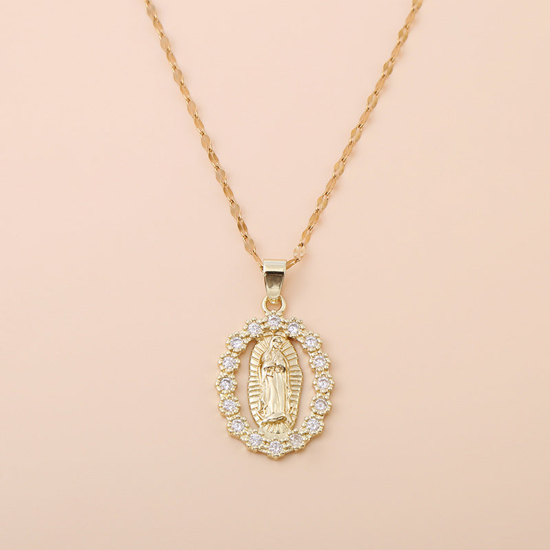 Virgin Mary Guadalupe Charm Chain Pendant Necklace Christian Jewelry