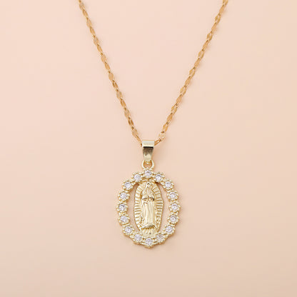 Virgin Mary Guadalupe Charm Chain Pendant Necklace Christian Jewelry