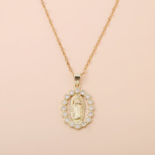 Virgin Mary Guadalupe Charm Chain Pendant Necklace Christian Jewelry
