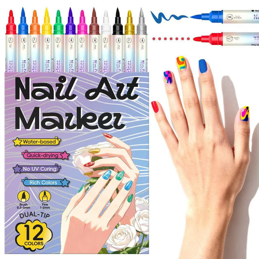 12 Colors Double-Ended 3D Nail Art Markers Set