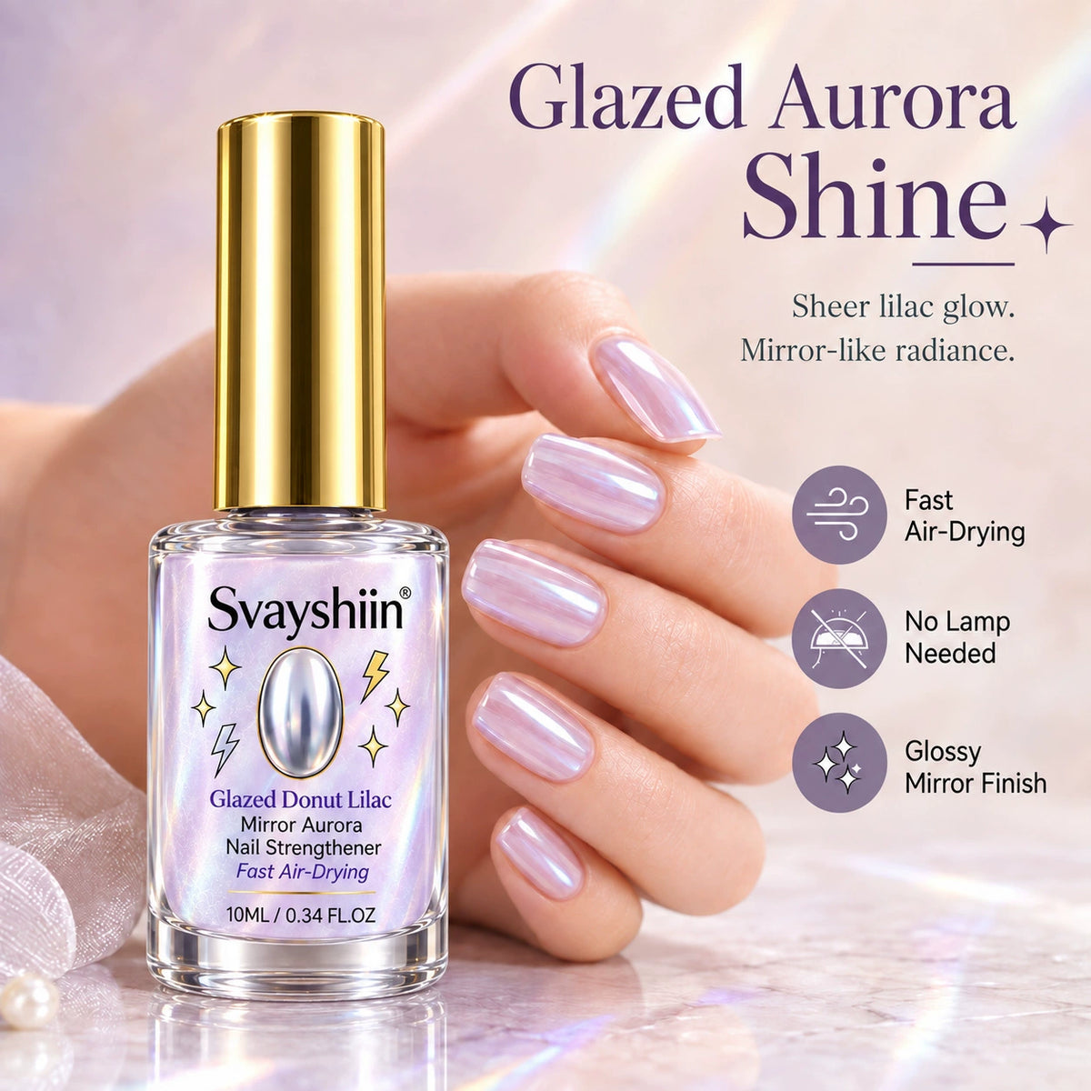Glazed Donut Lilac Mirror Aurora Nail Strengthener Fast Air-Drying