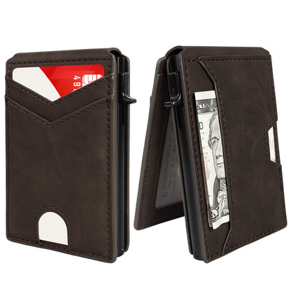Slim Minimalist RFID Leather Wallet Pop Up Card Holder for Cash Coins & Credit Cards
