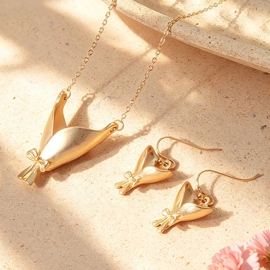 Flower arrangement necklace and earring set - Instagram-worthy personalized wearable bouquet jewelry