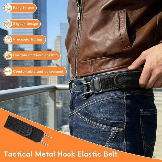 Tactical Elastic Belt With Metal Hook And Buckle-free, Invisible Closure.