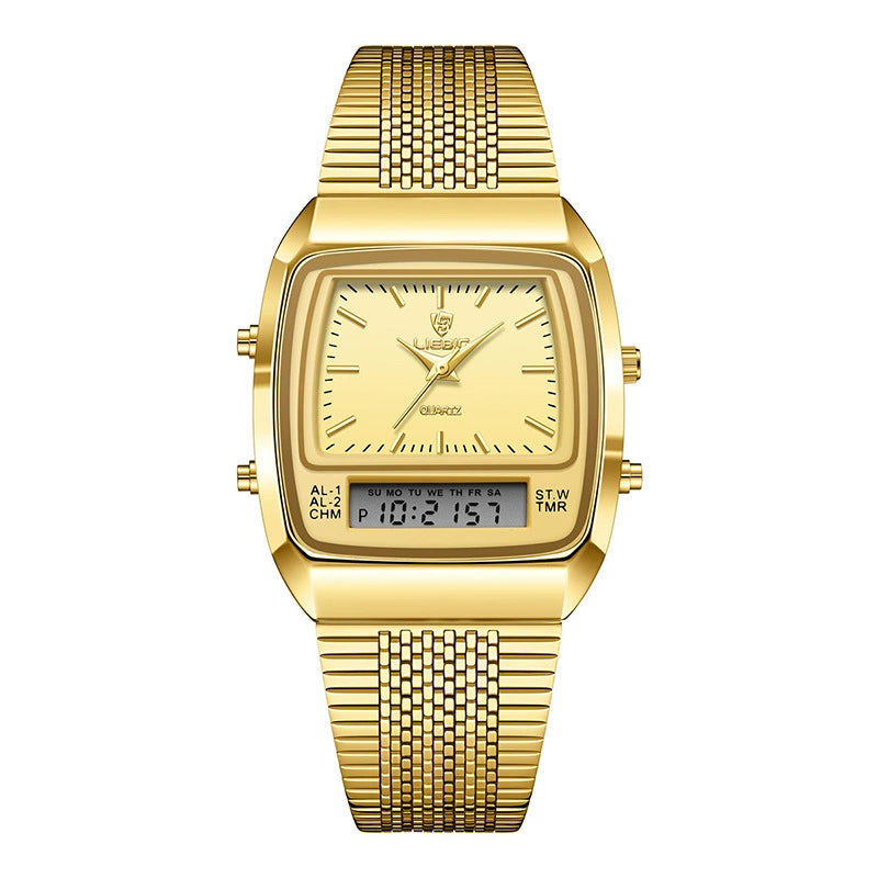 Retro Square Dial Watch for Men - Fashionable Waterproof 30M Dual Display Analog-Digital