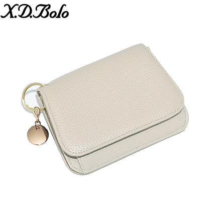 Women RFID Soft Genuine Leather Folding Button Wallet Coin Purse Zip Card Holder