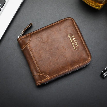 Men's Leather Zip Around Wallet ID Card Window Secure Zipper Bifold RFID