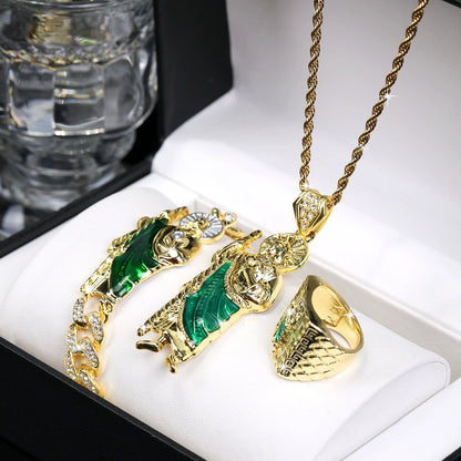4Pcs San Judas Tadeo Jewelry Set, San Judas Pendant Necklace Bracelet Ring Set