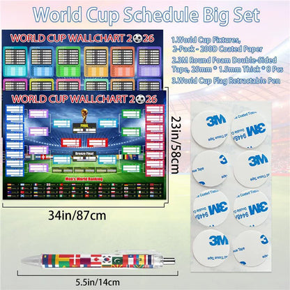 2 PCS World Cup Schedule Poster 2026 Large 24x33 Inch Tournament Wall Chart Set