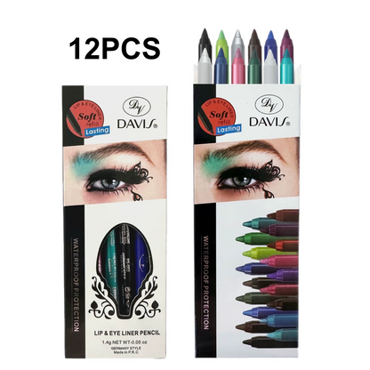 12 Color Eyeliner Shades Pen - High Color Pearl Gloss Finish