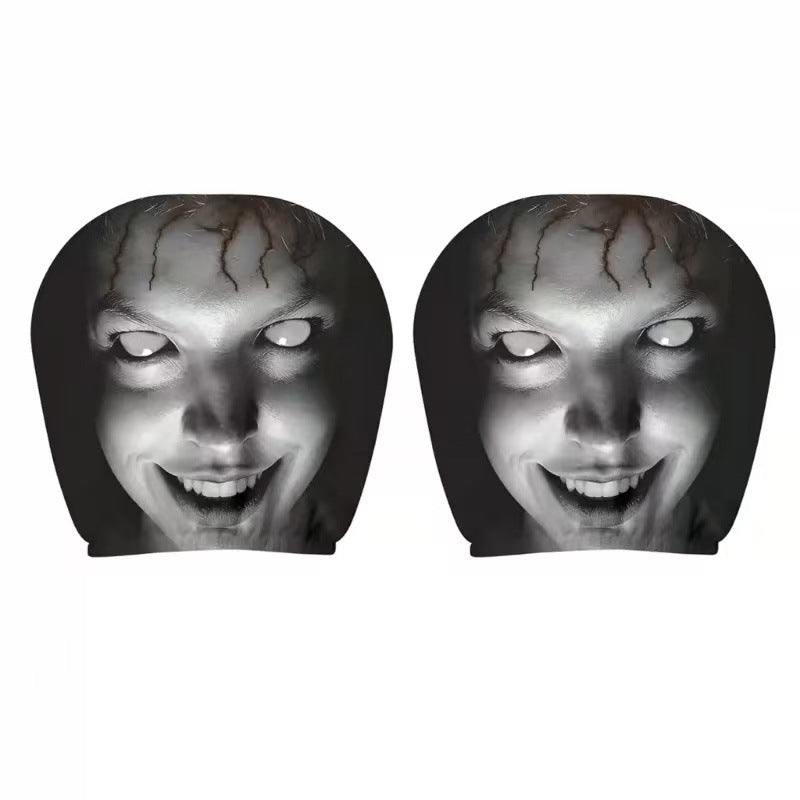 2Pcs Scary Face 3D Printing Auto Seat Headrest Protector