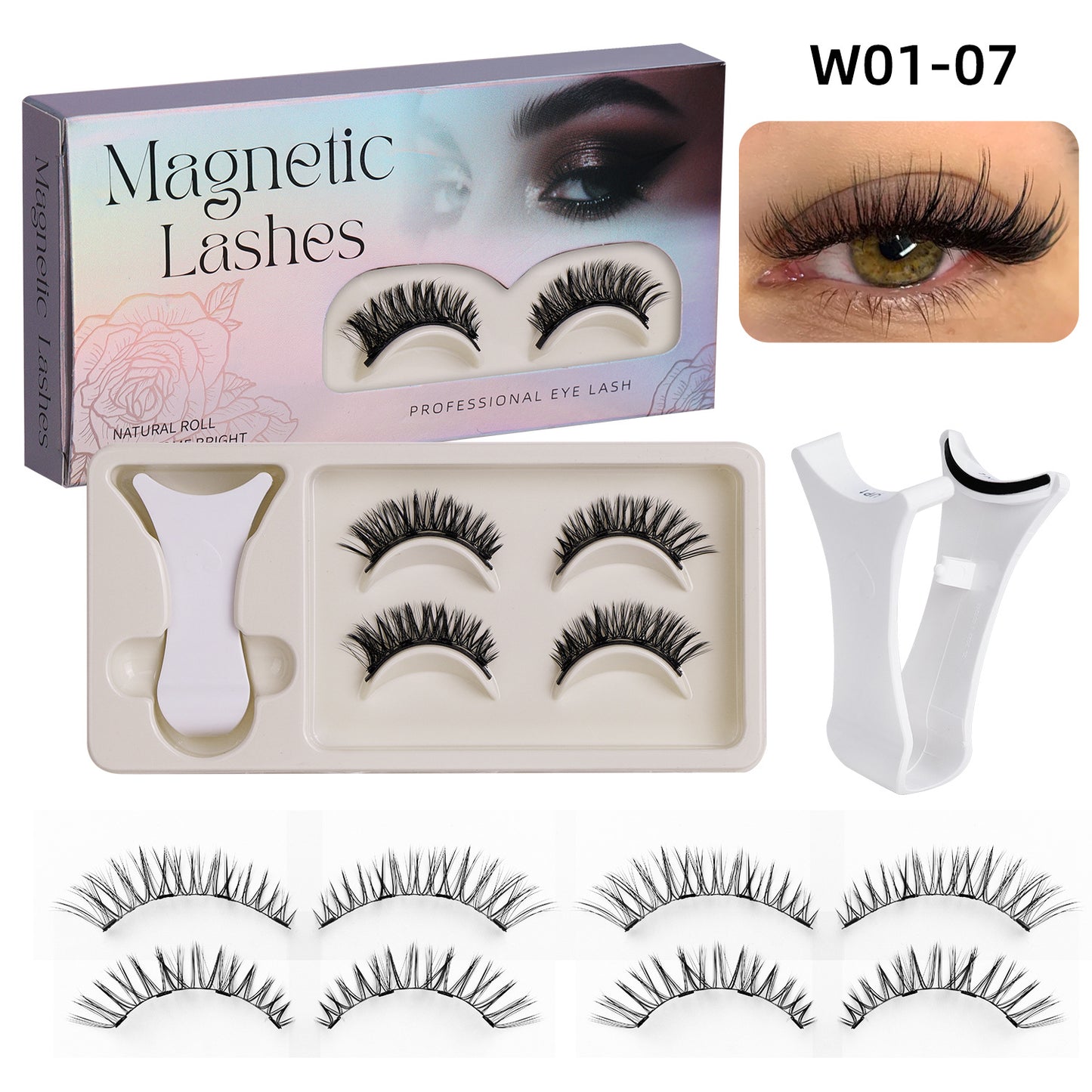2 Pairs Reusable Magnetic Eyelashes Lashes with Curler