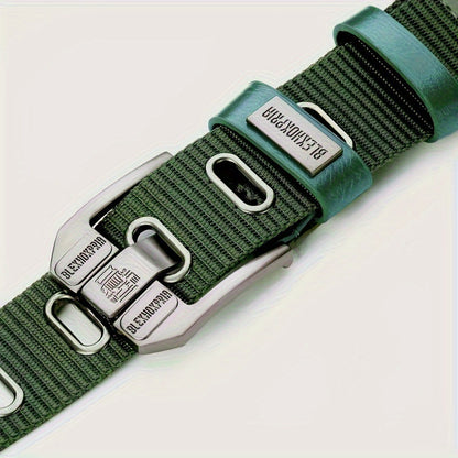 Mens Elastic Heavy Duty Alloy Square Buckle Braided Belt, No Hole Adjustable Casual Work Belts