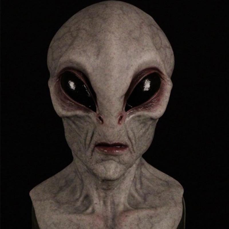 Realistic Area 51 Alien Full Head Latex Mask, Scary Creepy Prop for Adults Cosplay Costume Party