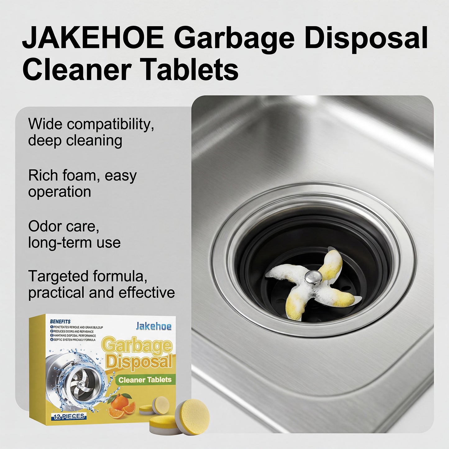 12 Pack Garbage Disposal Cleaner Tablets for Kitchen Food Residue and Grease Reduces Odors