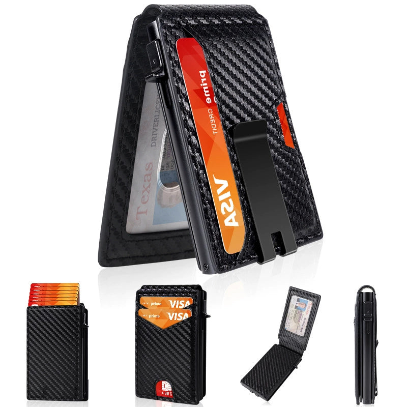 Wallet for Men with Money Clip RFID Blocking Minimalist Wallet Pop Up Aluminum Case
