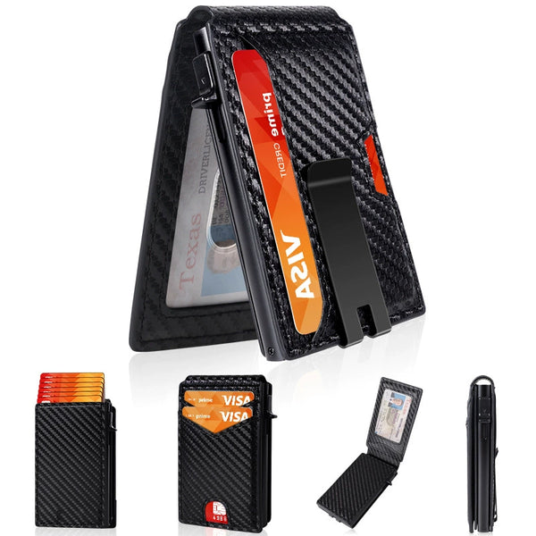 Wallet for Men with Money Clip RFID Blocking Minimalist Wallet Pop Up Aluminum Case