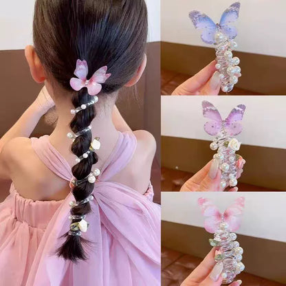 3-Piece Mesh Butterfly Telephone Cord Hair Ties - Beaded Flower Design Hair Accessories Sets