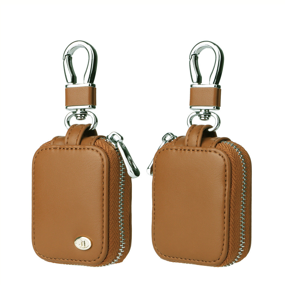 PU Leather Zipper Carrying Pouch Earbuds Bag with Keychain
