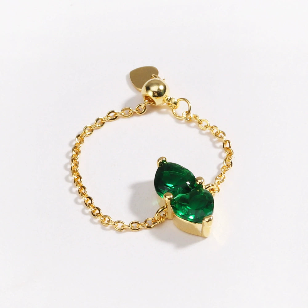 New Copper Plated Dual Heart Stretch Ring for Women - Adjustable Chain Fashion Jewelry