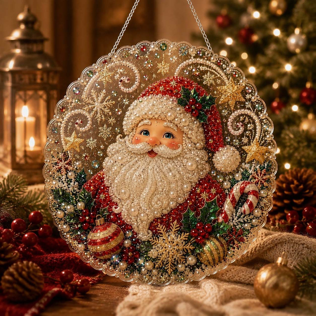 Christmas Pearl Diamond Painting Suncatcher Kit for Home Decor and Holiday Gifts