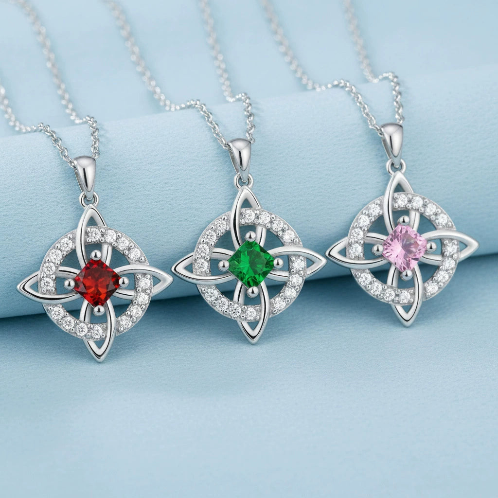 Witch Knot Pendant for Women Irish Celtic Knot Necklace with Birthstones Jewellery Amulet Protection Witchcraft Objects