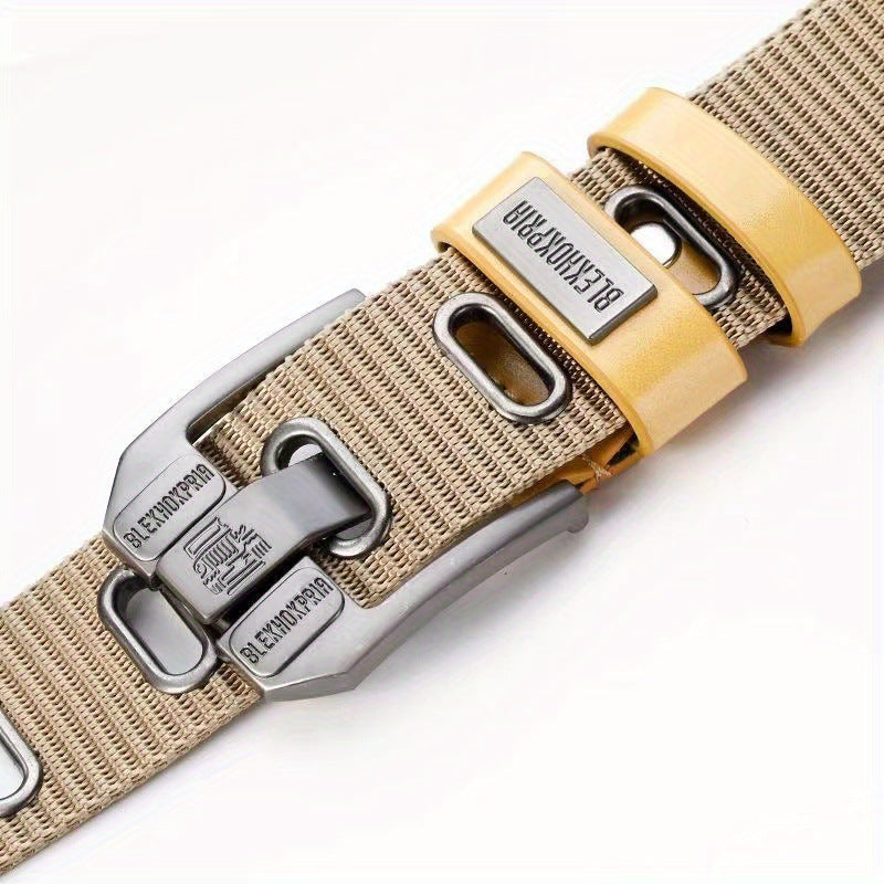 Mens Elastic Heavy Duty Alloy Square Buckle Braided Belt, No Hole Adjustable Casual Work Belts