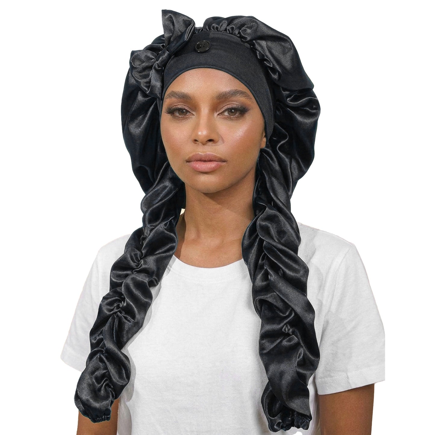 Heatless Curl Satin Bonnet for Sleeping, No Slip Sleep Bonnet with Long Curling Ribbons