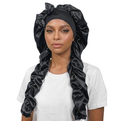 Heatless Curl Satin Bonnet for Sleeping, No Slip Sleep Bonnet with Long Curling Ribbons