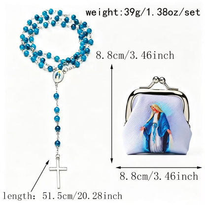 Virgin Mary Coin Purse with Rosary Beads Catholic Prayer Charm