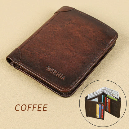 Genuine Leather RFID Wallets for Men Vintage Thin Short Multi-Function Card Holder