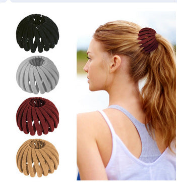 4 Pcs Bird Nest Magic Hair Clip Hairs Maker Flocking Ponytail Holder for Women Girls