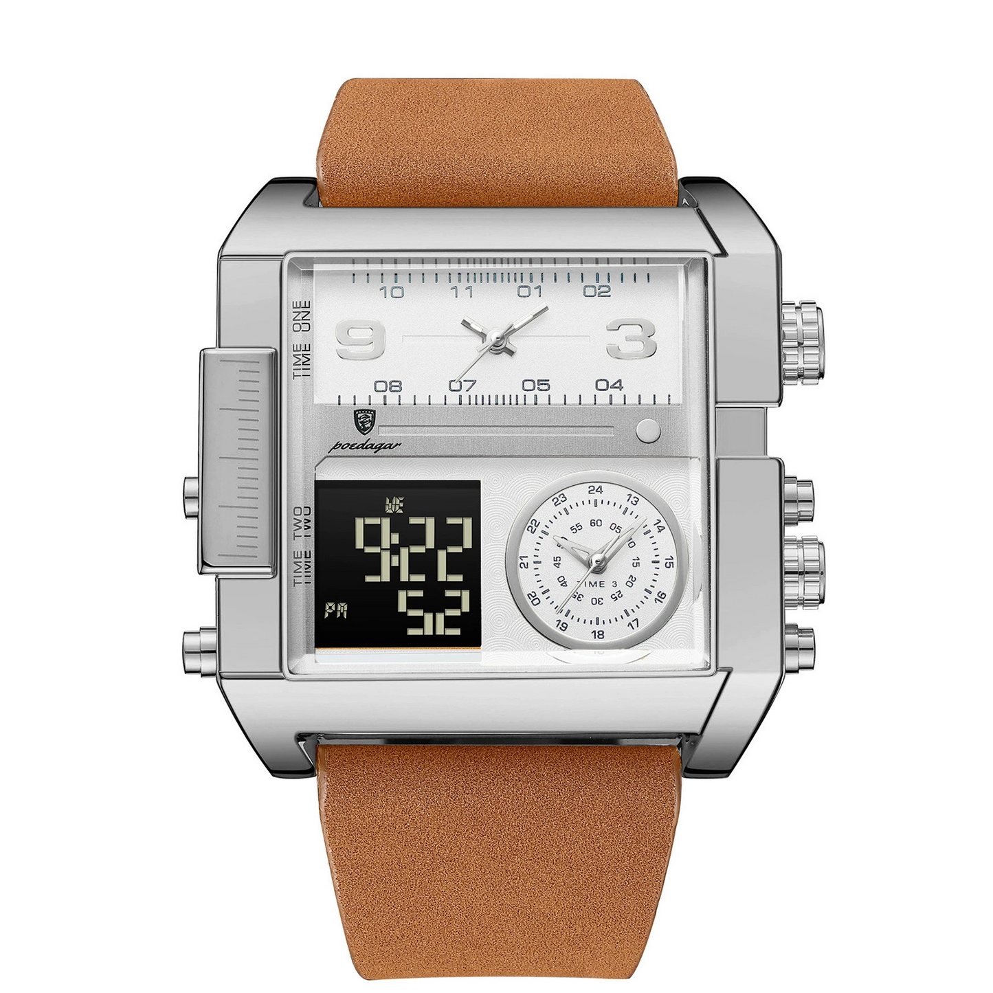 LED Analog Quartz Wrist Watch with Multi-Time Zone 50M Waterproof Stopwatch