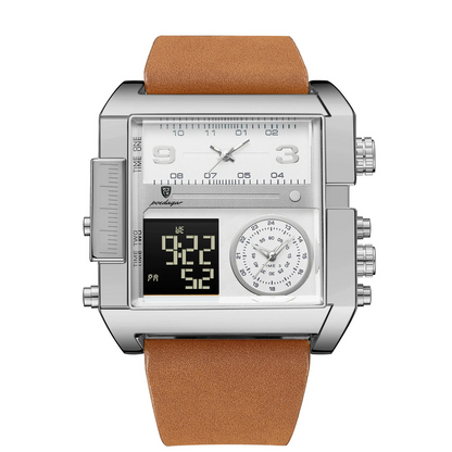 LED Analog Quartz Wrist Watch with Multi-Time Zone 50M Waterproof Stopwatch