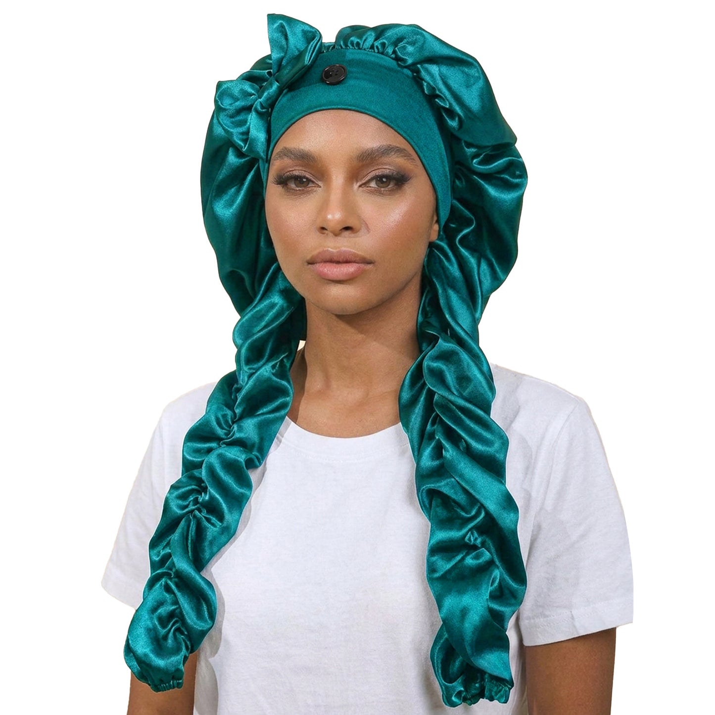 Heatless Curl Satin Bonnet for Sleeping, No Slip Sleep Bonnet with Long Curling Ribbons