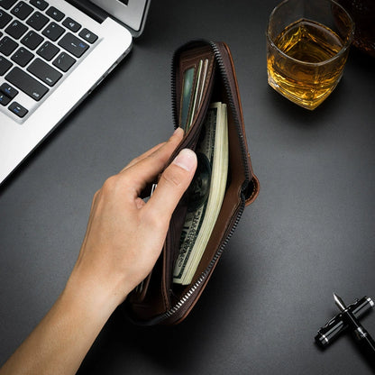 Men's Leather Zip Around Wallet ID Card Window Secure Zipper Bifold RFID