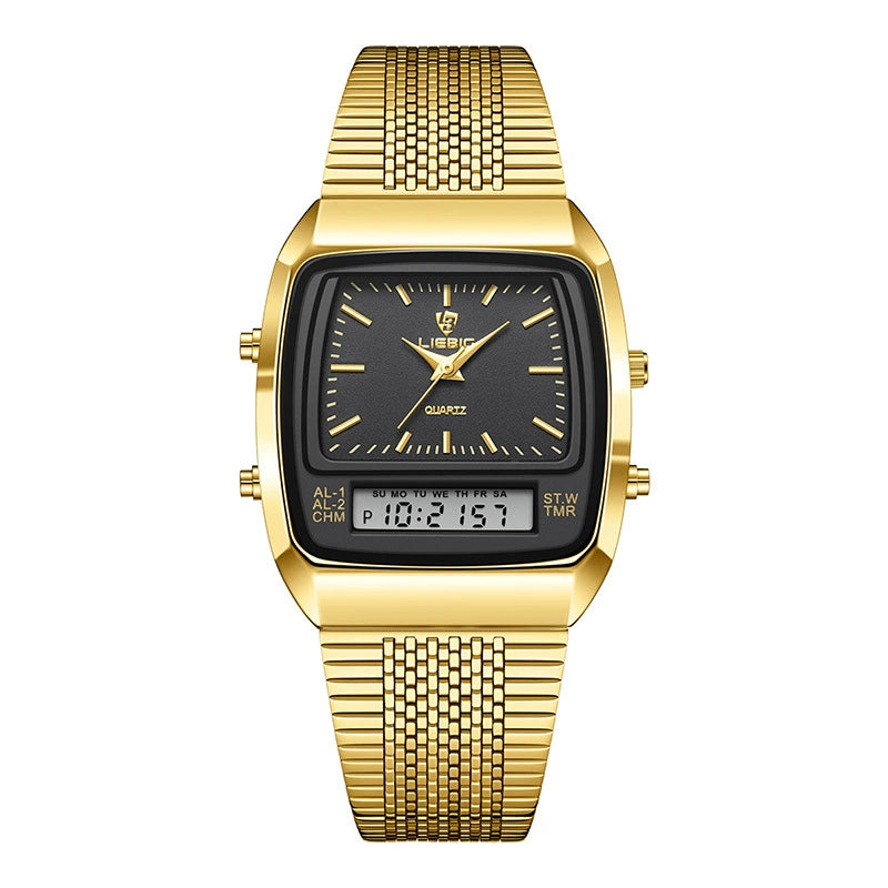 Retro Square Dial Watch for Men - Fashionable Waterproof 30M Dual Display Analog-Digital