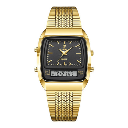 Retro Square Dial Watch for Men - Fashionable Waterproof 30M Dual Display Analog-Digital