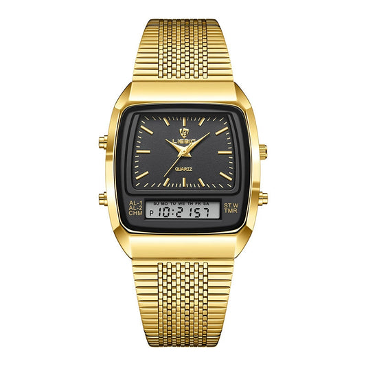 Retro Square Dial Watch for Men - Fashionable Waterproof 30M Dual Display Analog-Digital