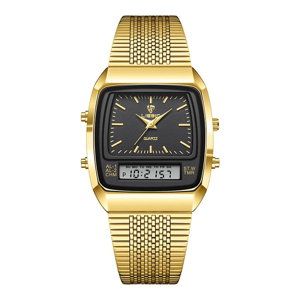 Retro Square Dial Watch for Men - Fashionable Waterproof 30M Dual Display Analog-Digital