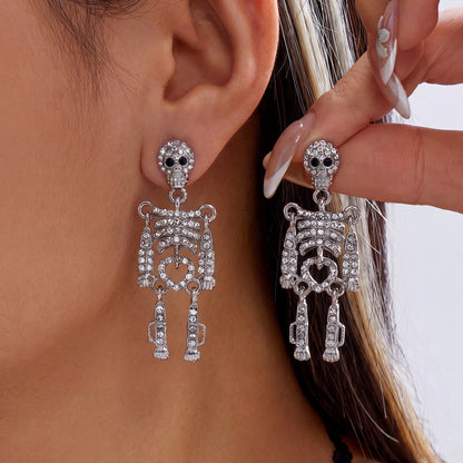 Gothic Skeleton Halloween Earrings for Women , Unique Human Skull Funny Earring Ghost Front Back Dangle Party Accessories