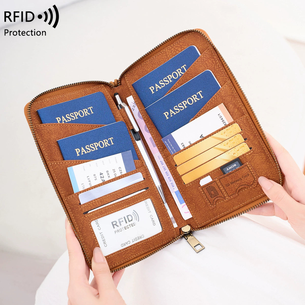 New RFID Anti-magnetic Passport Holder - Long Zipper Passport Clip