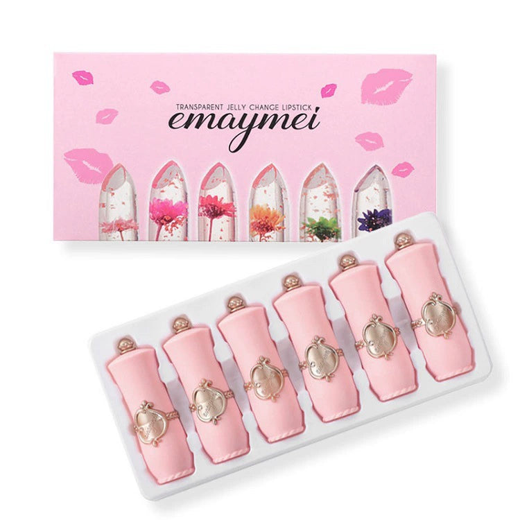 6PCS Crystal Flower Jelly Lipstick Set