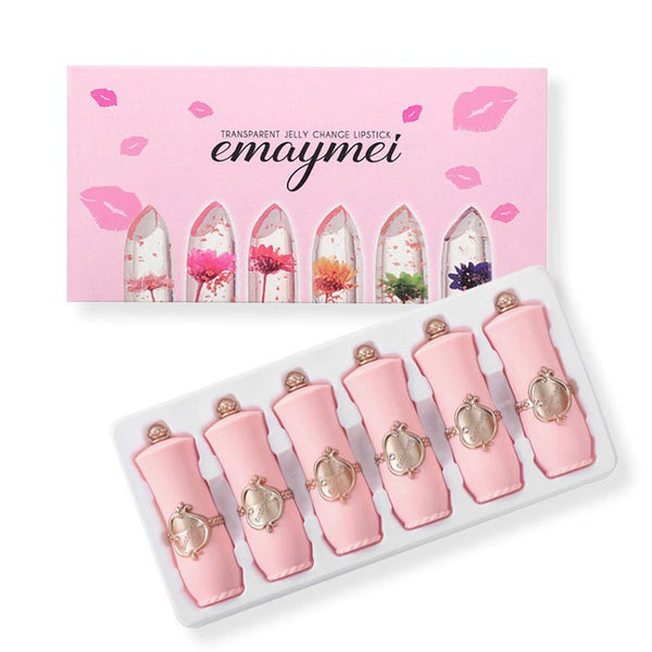 6PCS Crystal Flower Jelly Lipstick Set