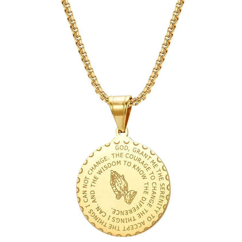 Plated Prayer Hands Coin Medal Pendant Necklace